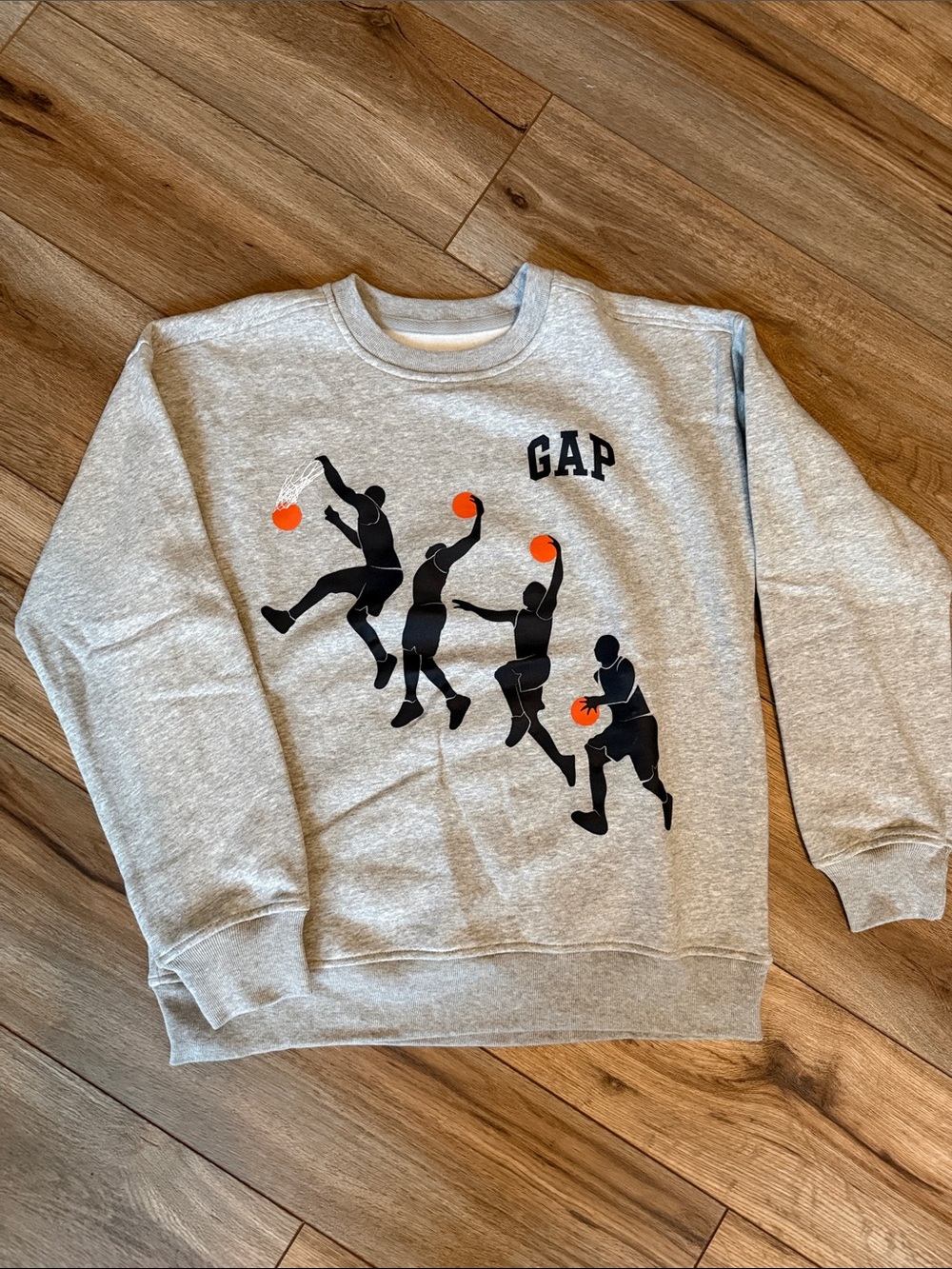 GAP Gray Crewneck Sweatshirt with Black Basketball Silhouette and Orange Balls